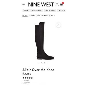 Nine‎ West Allair Over the Knee Boots Black Mixed Media Flat Heel 9.5M WNALLAIR8